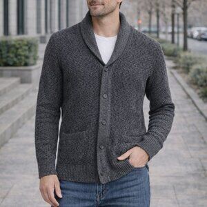 Faherty Men’s Charcoal Black Cotton Cashmere Shawl Collar Cardigan Sweater 2XL